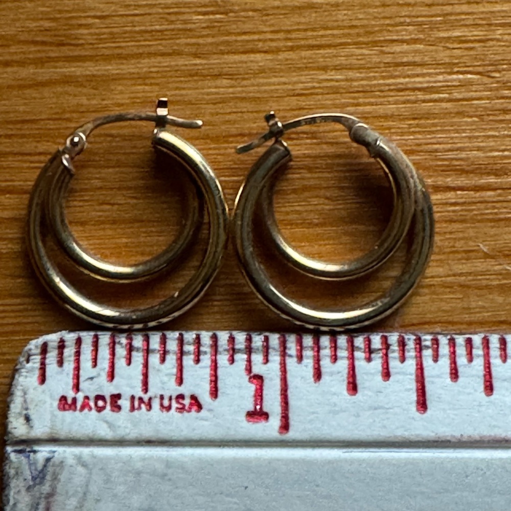 Vintage Solid 14k Gold “Double” Hoops - Picture 3 of 3